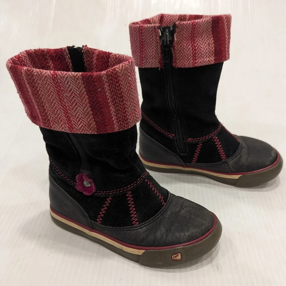 KEEN toddler girls black suede leather tall boots size 8